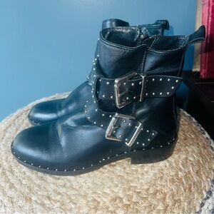 Charles David Leather Studded Moto Boots